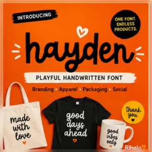 Hayden handwritten font for branding, apparel and small business designs
