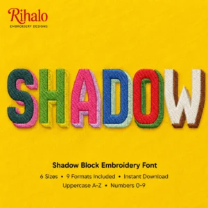Shadow Block machine embroidery font with colorful two-tone letters