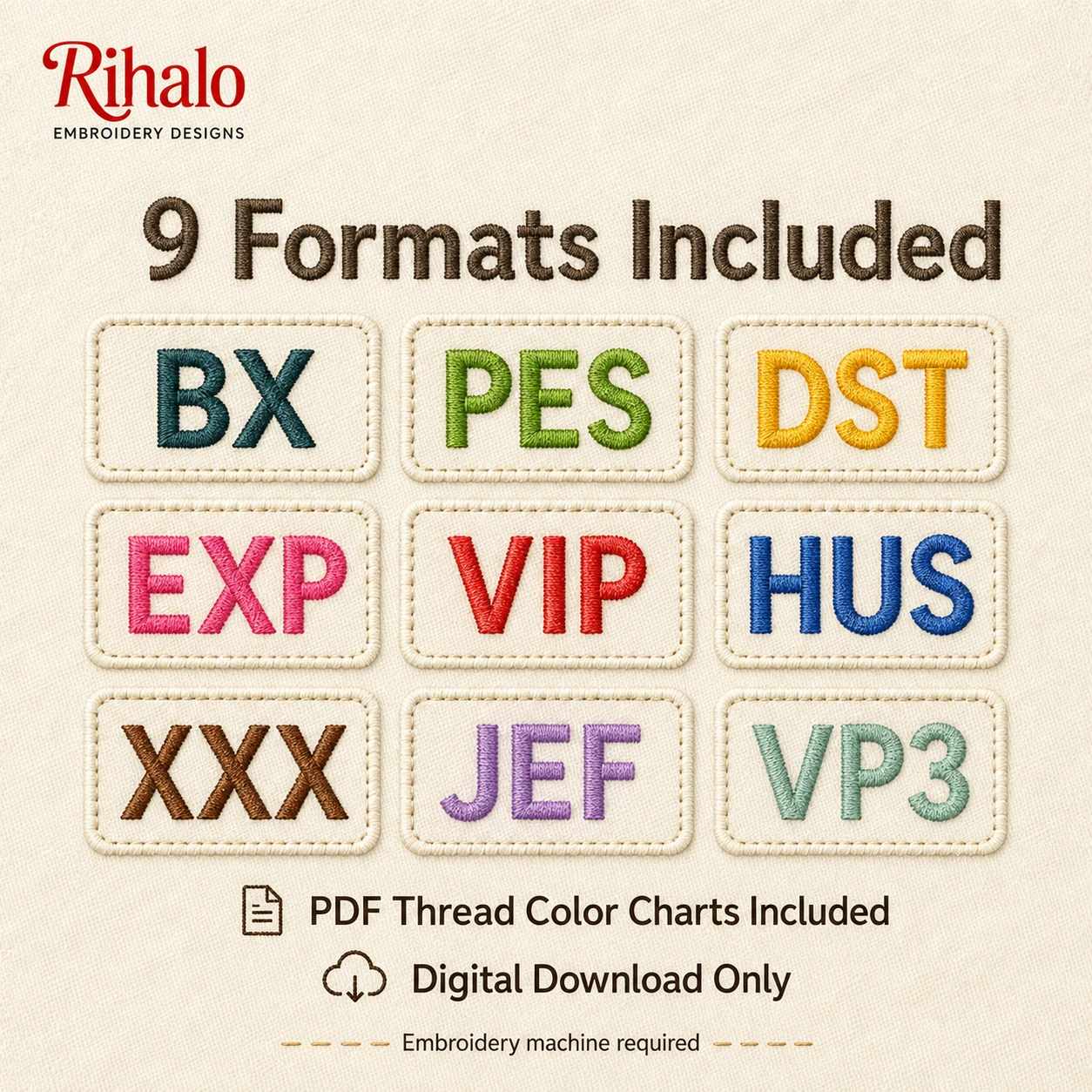 Shadow embroidery font formats BX PES DST EXP VIP HUS XXX JEF VP3