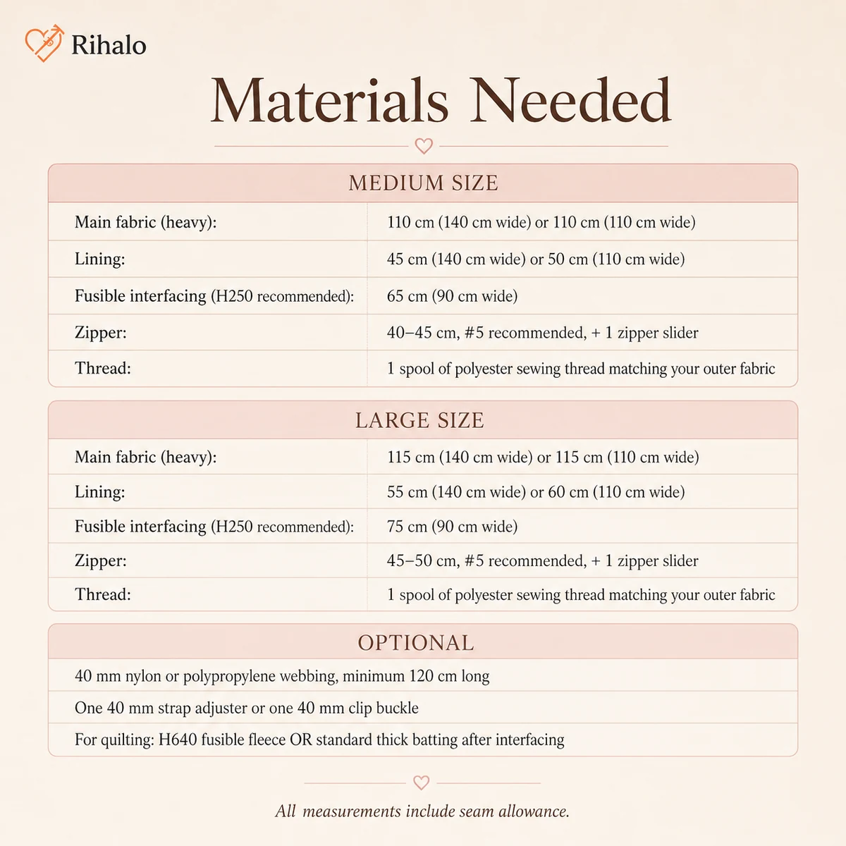 Rihalo crescent bag materials