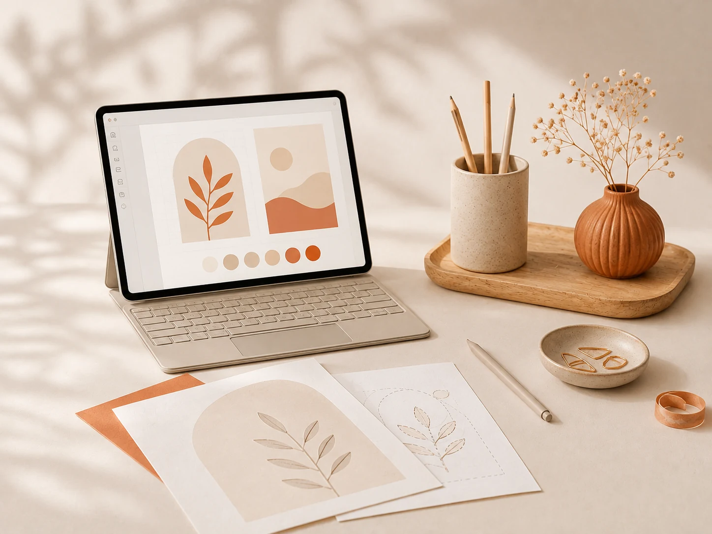 Warm scandinavian creative workspace