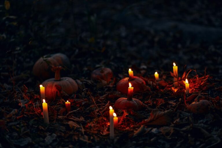 Pumpkins and candles styled for elegant Halloween decor